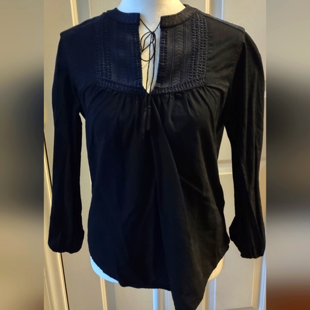 Black J Crew Shirt with Navy accents and tie front